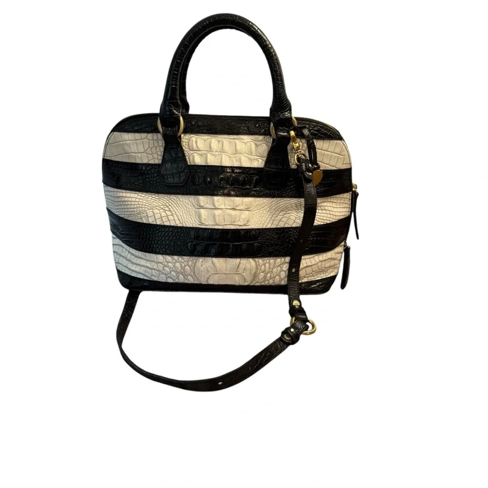 BRAHMIN VIVIAN PURSE Black and White Croc-Embossed Women's Bag